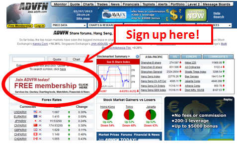 How to register for ADVFN